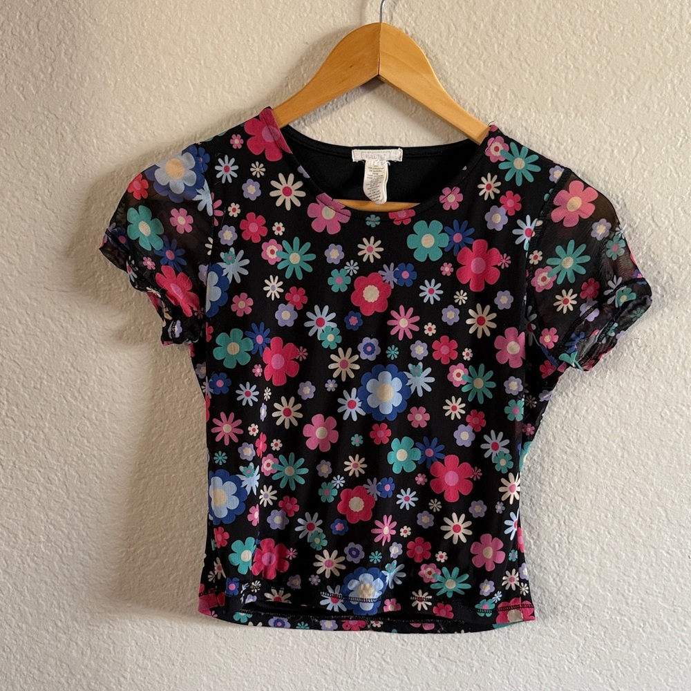 Full Tilt Black Floral Crop Top